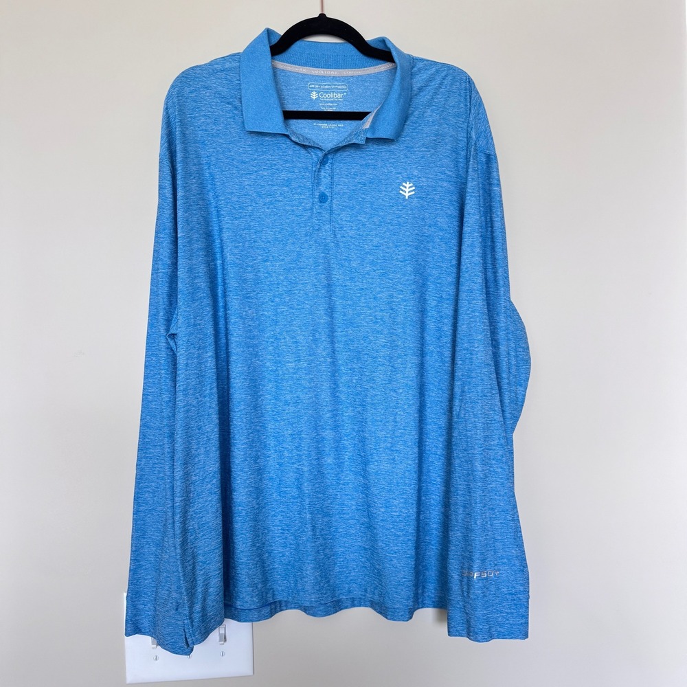Coolibar‎ Mens XXL St. Andrews Long Sleeve Golf Polo Blue UPF 50+ 01587